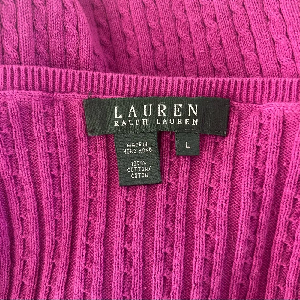 Lauren Ralph Lauren Women's Sweater 100%‎ Cotton Purple Cable Knit V-Neck Large